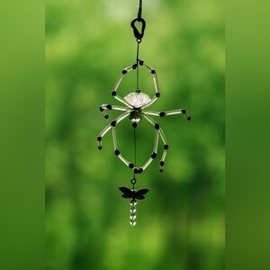 Garden Spider Kinetic Sculpture, Artisan w/ Vintage Beads & Repurposed Jewelry